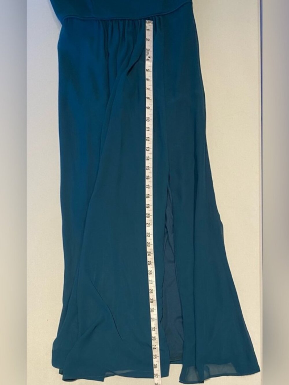 Adrianna Papell Teal One Shoulder Crepe Chiffon Gown (size 6) - Picture 12 of 14